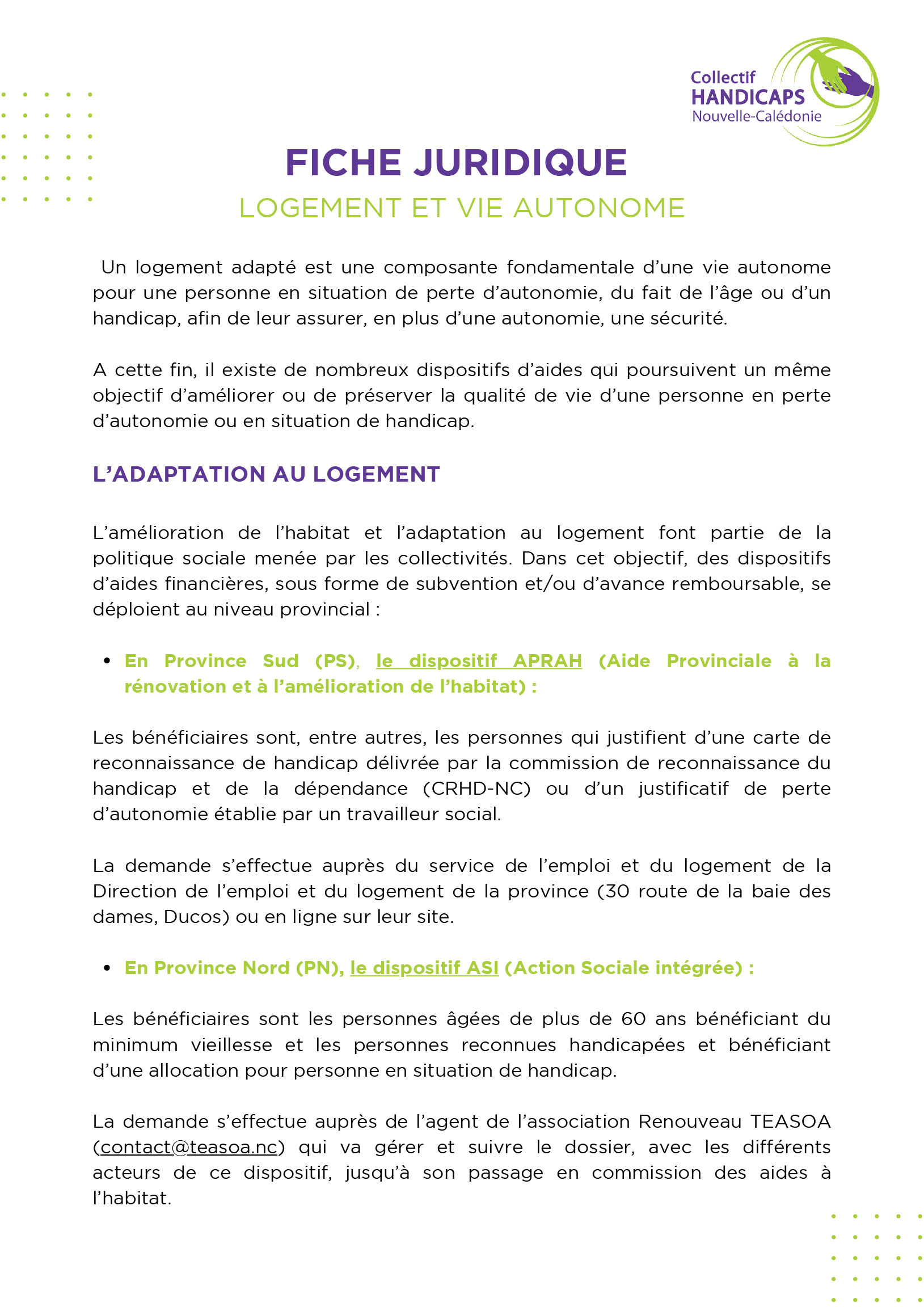 Fiche Juridique Logement et vie autonome