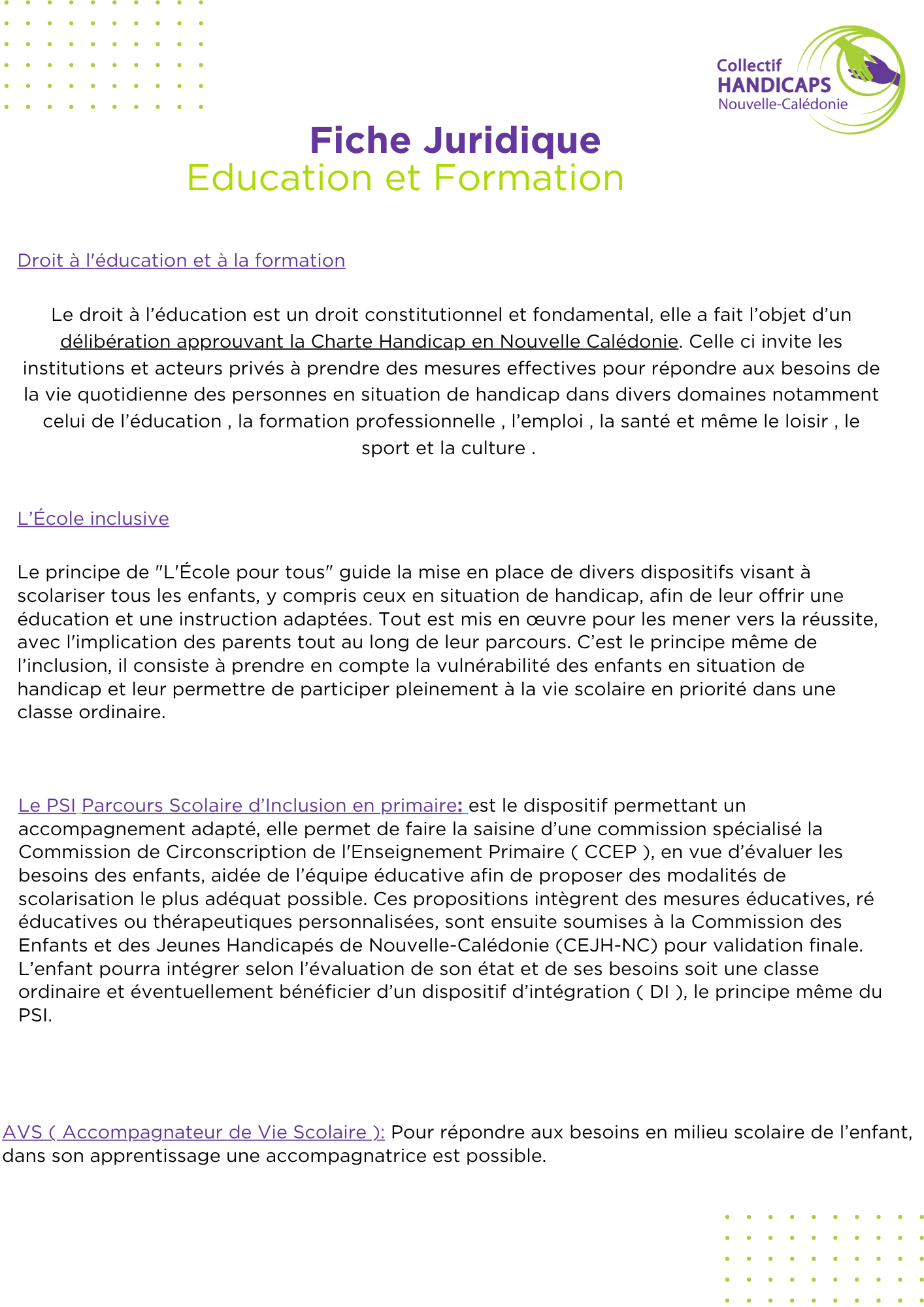 Fiche juridique Education et Formation (p1)