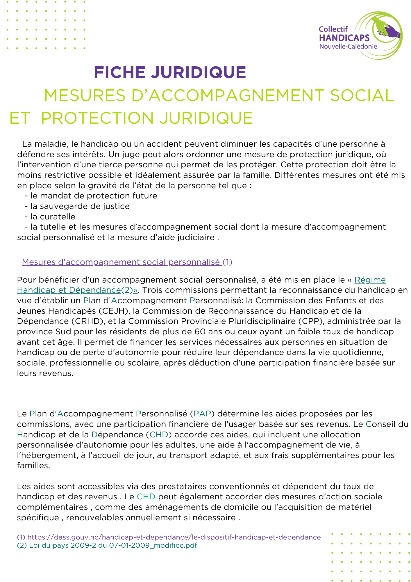 Fiche juridique Mesures d'accompagnement social et protection juridique (p1)